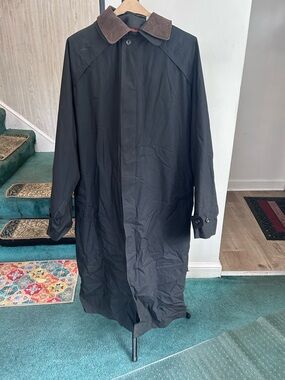Vintage Towne by London Fog Men's Trench Coat Black Leather Collar 42 Long